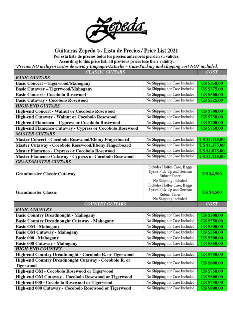 Guitarras Zepeda Price List Updated 2021 PDF