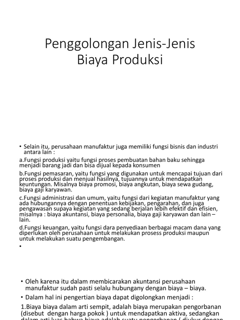 Jenis Jenis Biaya Produksi Pdf