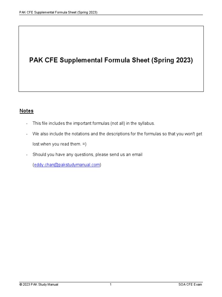 PAK CFE Formula Sheet Spring 2023 | PDF | Cost Of Capital | Net Present ...