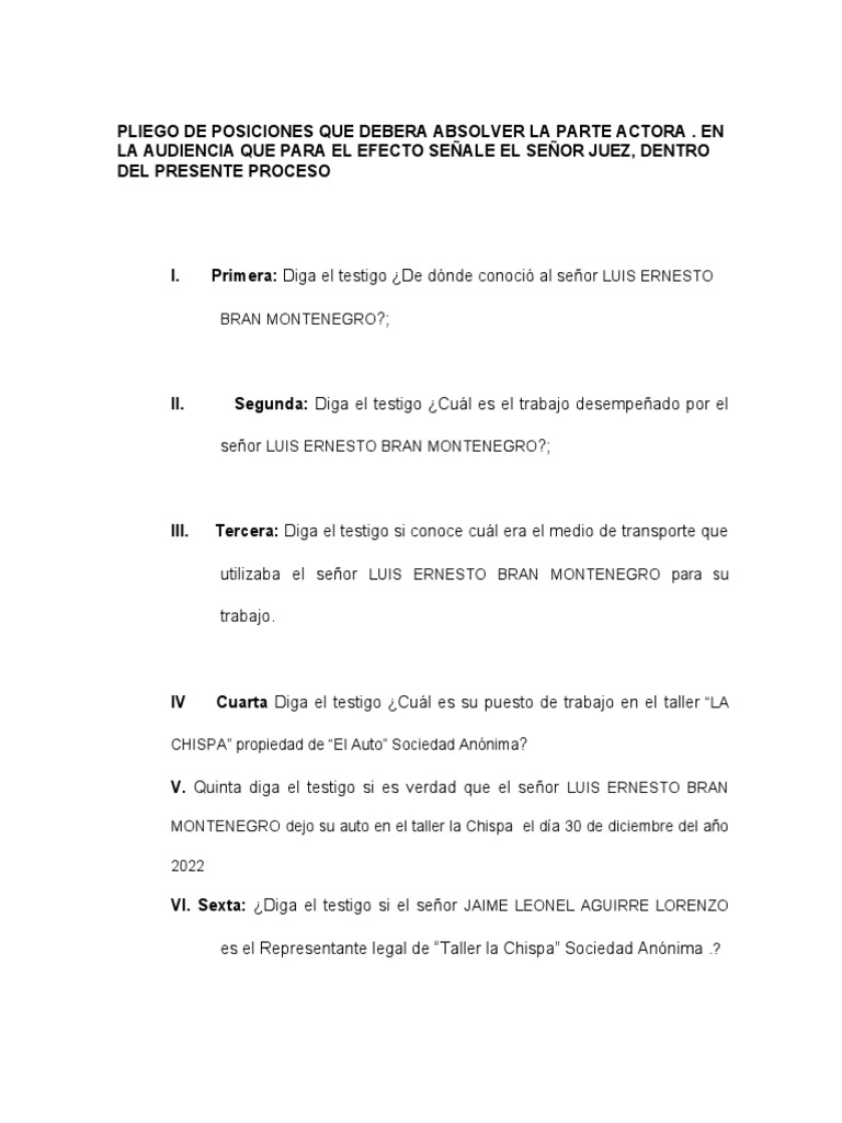 Preguntas para Testigos en Audiencia Judicial | PDF