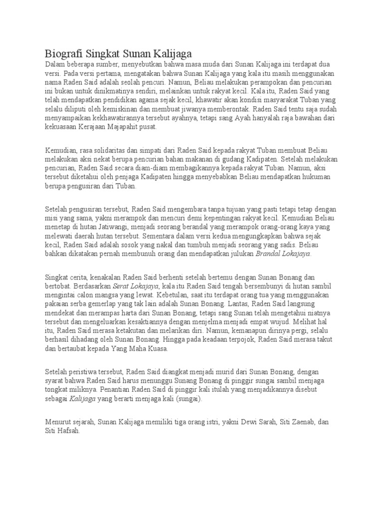 Biografi Singkat Sunan Kalijaga | PDF