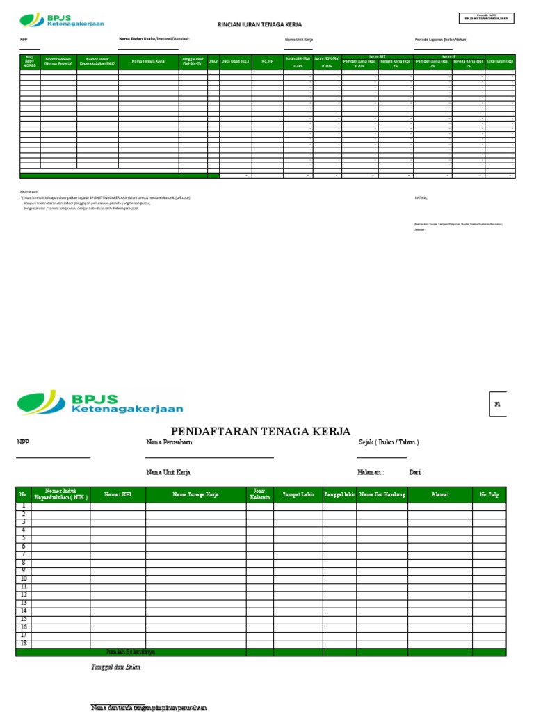 Contoh Formulir BPJS Ketenagakerjaan | PDF