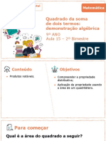 Quadrado Da Soma de Dois Termos: Demonstração Algébrica: 9º ANO Aula 15 - 2º Bimestre