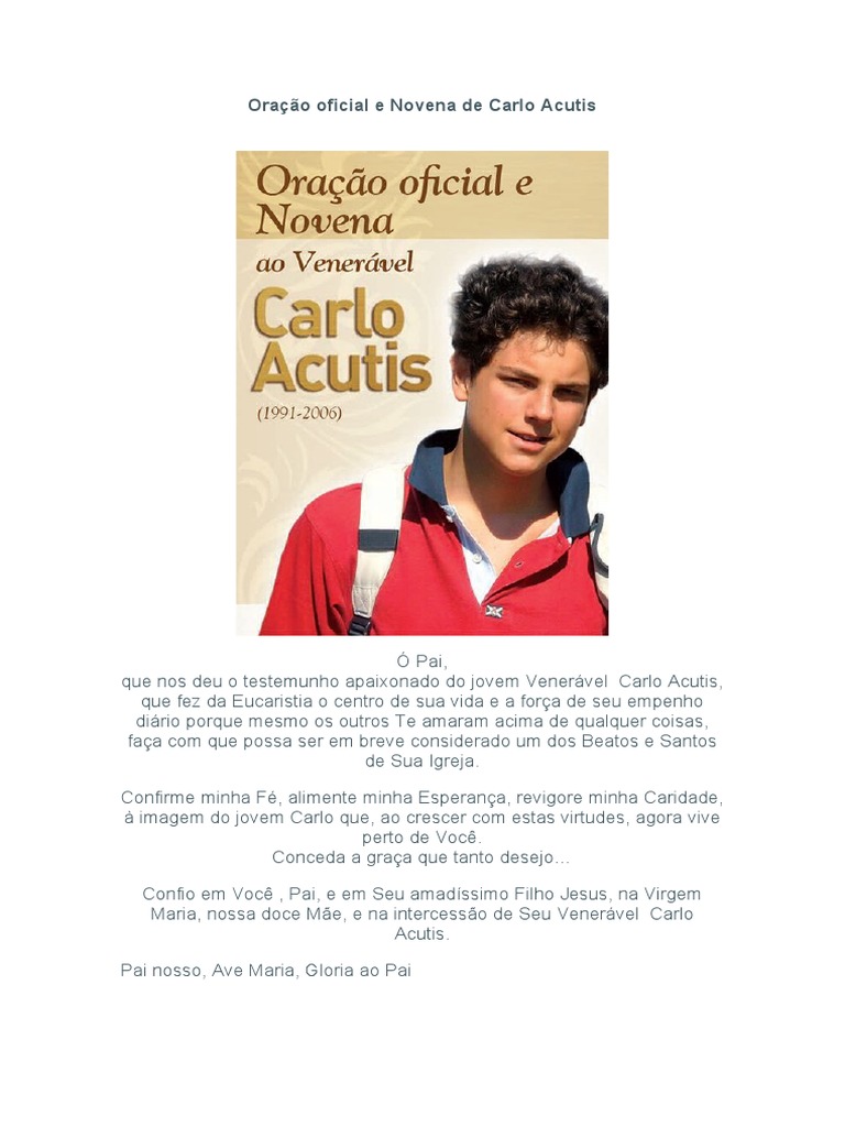 Oração Oficial e Novena de Carlo Acutis | PDF