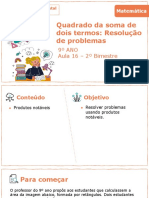 Quadrado Da Soma de Dois Termos: Resolução de Problemas: 9º ANO Aula 16 - 2º Bimestre