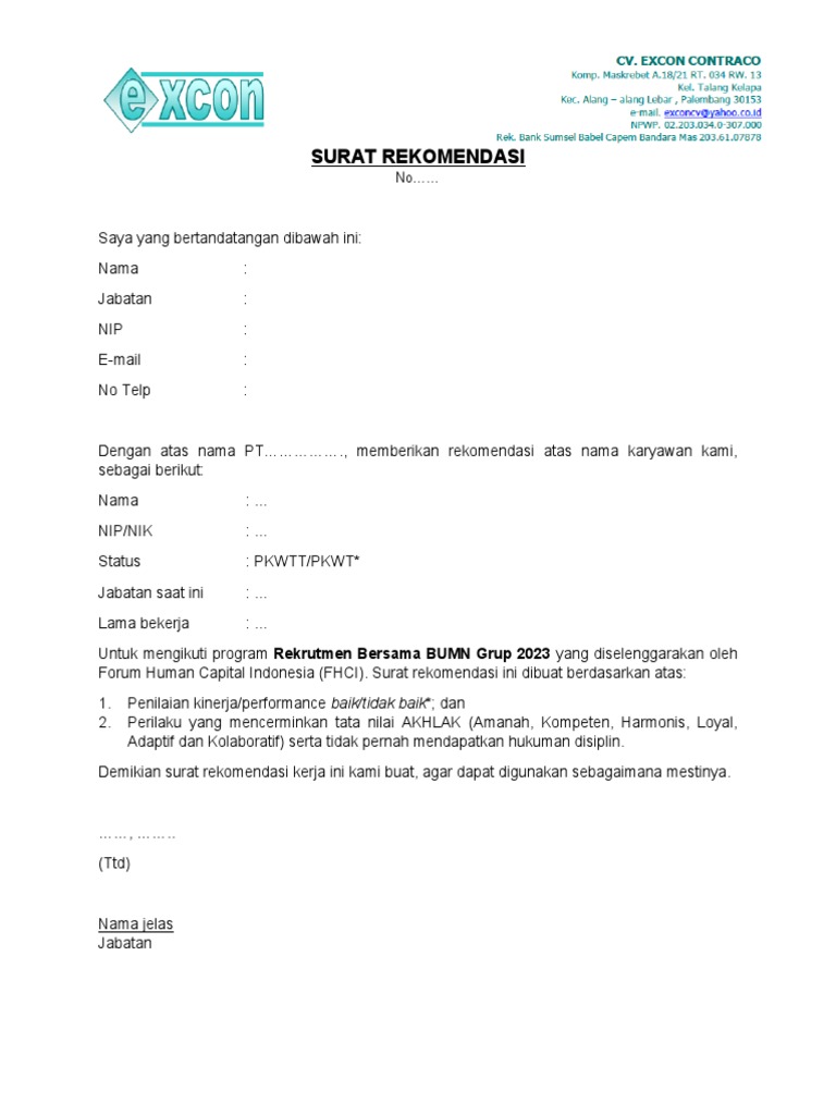 Template Surat Rekomendasi | PDF