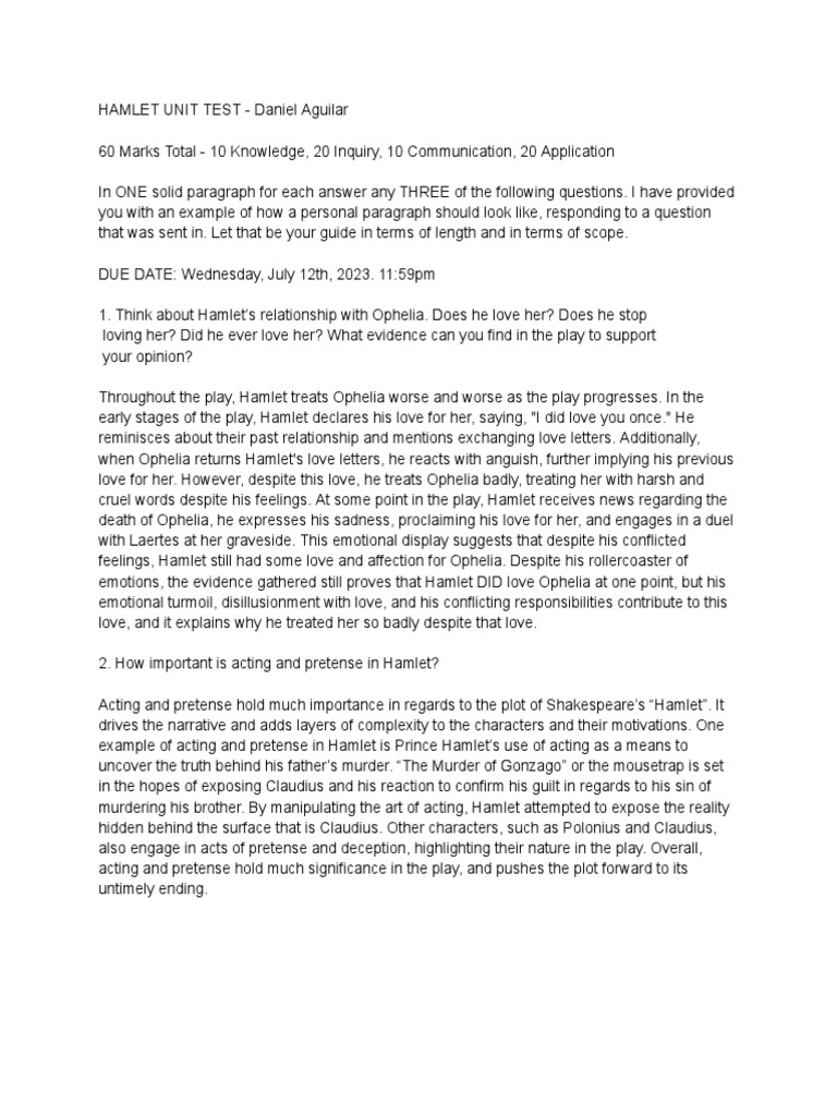 hamlet unit test daniel aguilar PDF