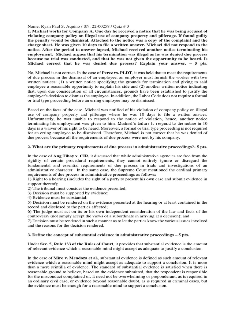 Quiz No.3 - Ryan Paul Aquino - SN22-00258 | PDF | Evidence | Employment