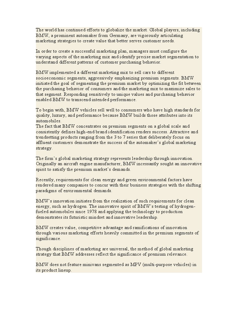 Global Marketing Strategy Of Bmw Pdf