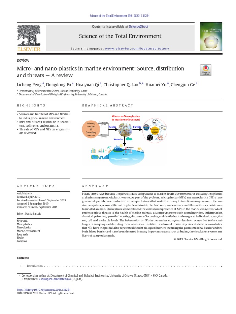 Microplastics and Nanoplastics in Marine Ecosystems | PDF | Plastic ...
