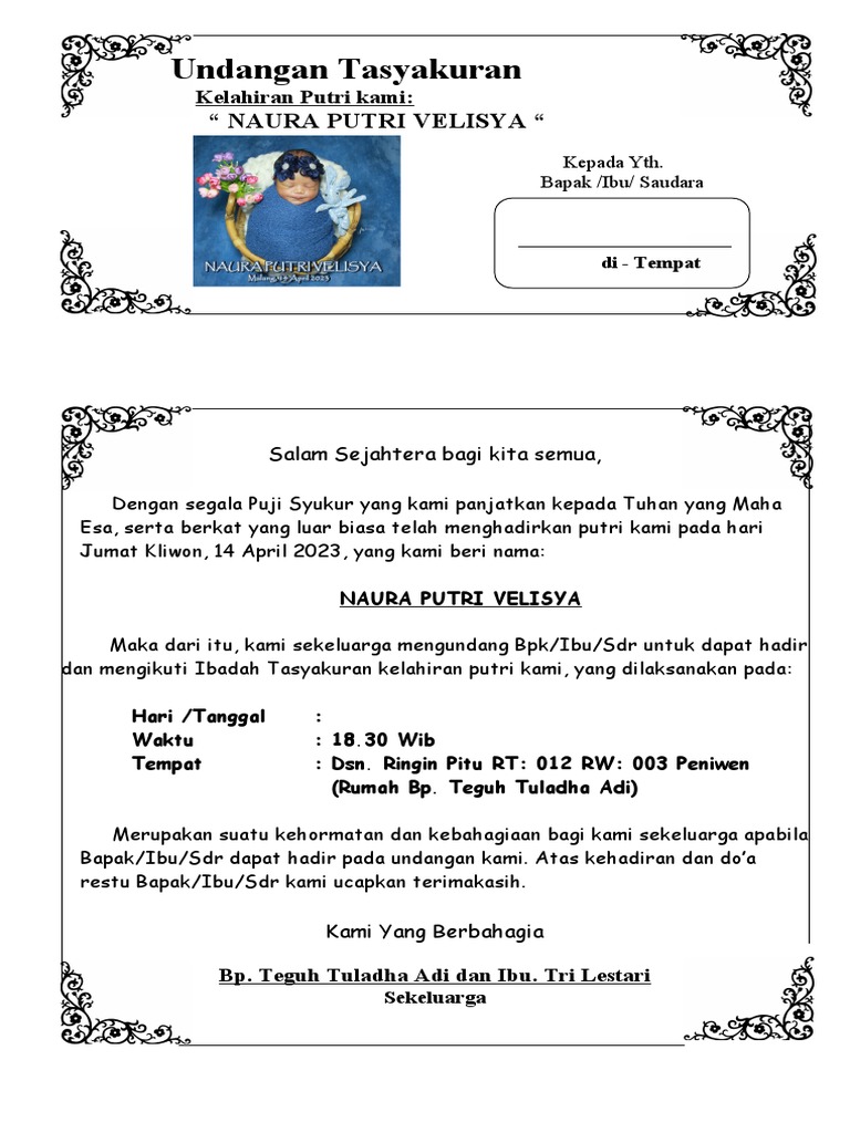 Undangan Tasyukuran Bayi | PDF