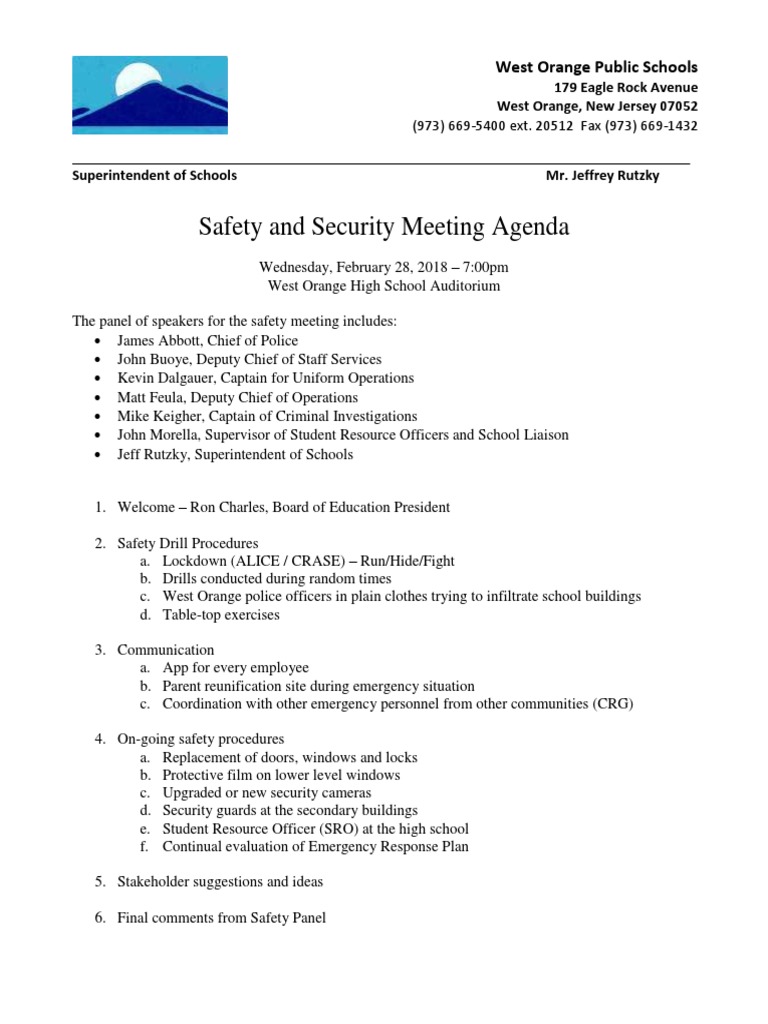 Safety and Security Meeting Agenda PDF