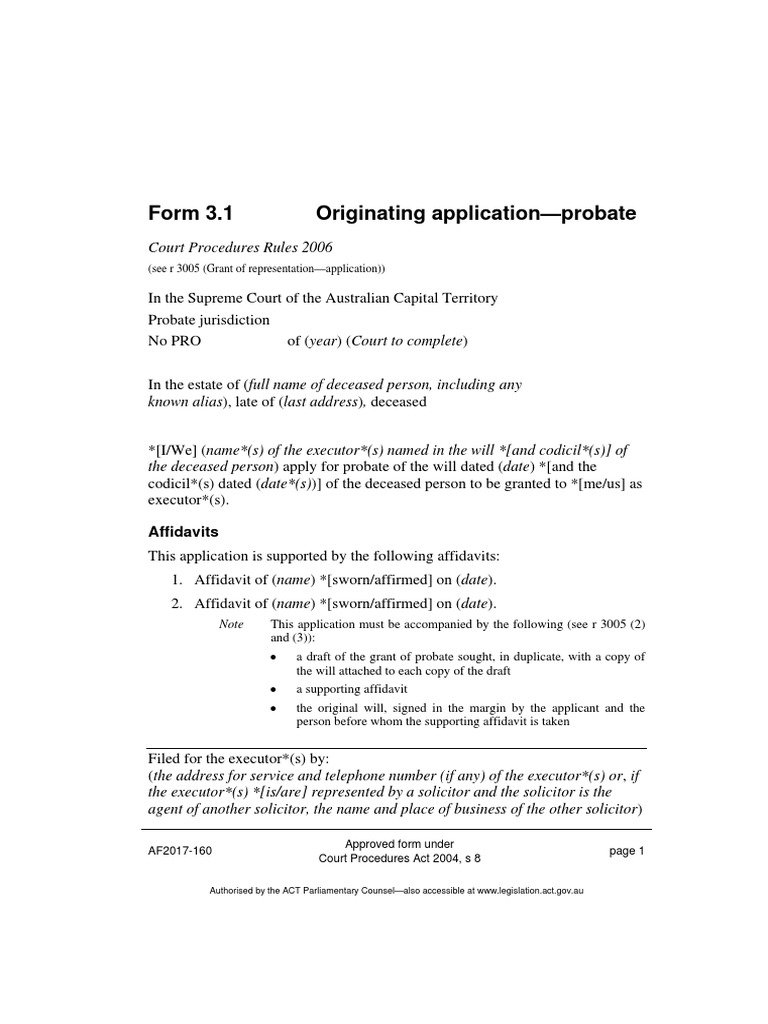 Form 3 1 originating application probate affidavits pdf