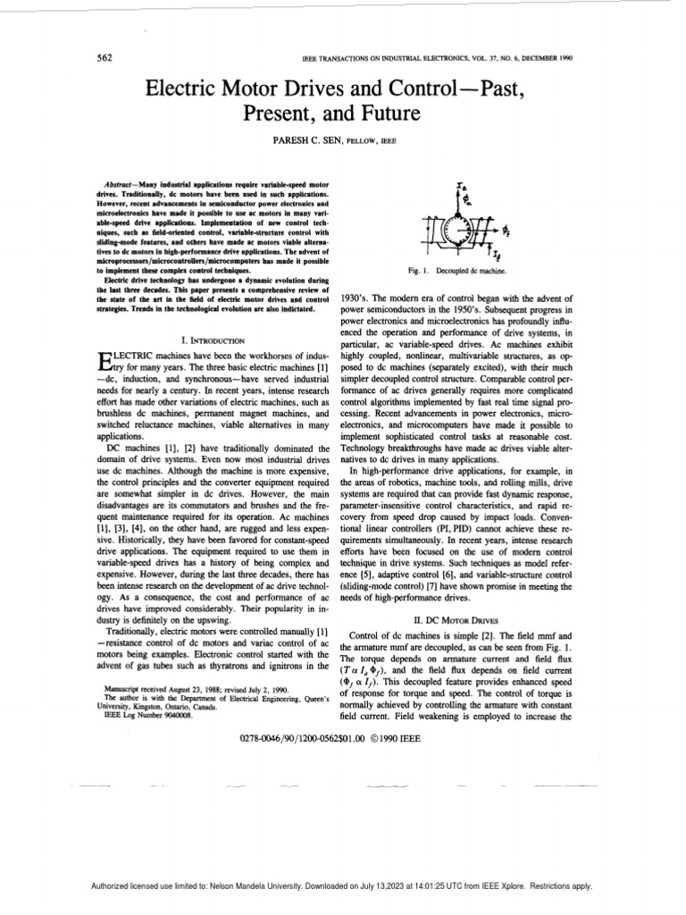 Electric Motor Drives and Control-Past Present and Future | PDF ...