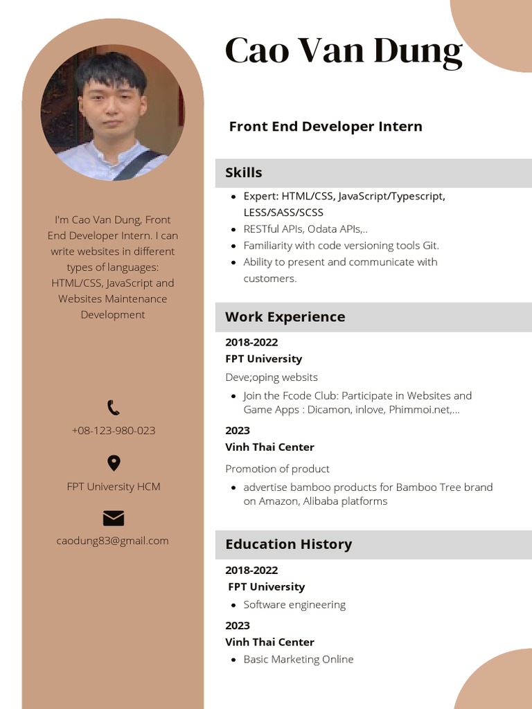 Front End Developer Intern Profile | PDF | Computers | Technology ...