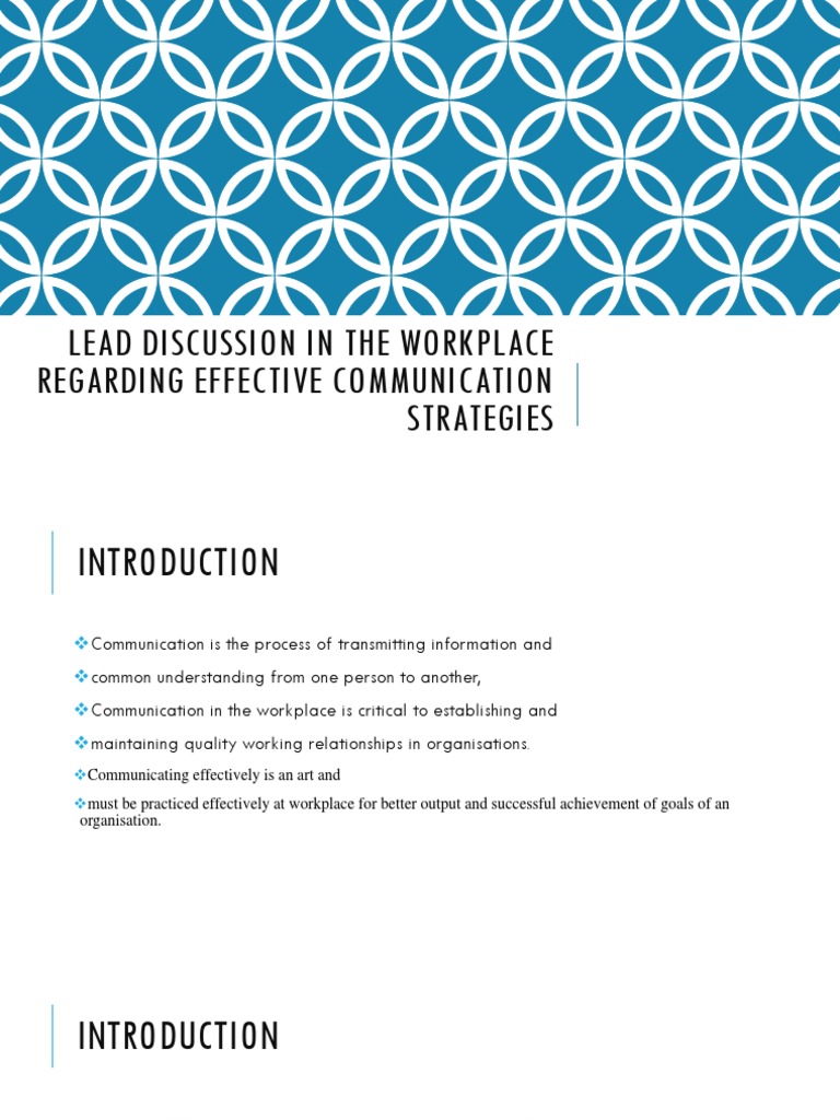 Lead Discussion in The Workplace Regarding Effective Communication PDF