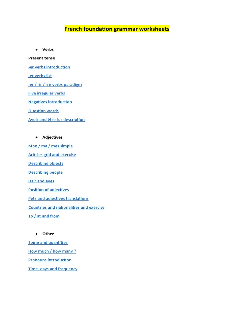 French Foundation Worksheets | PDF