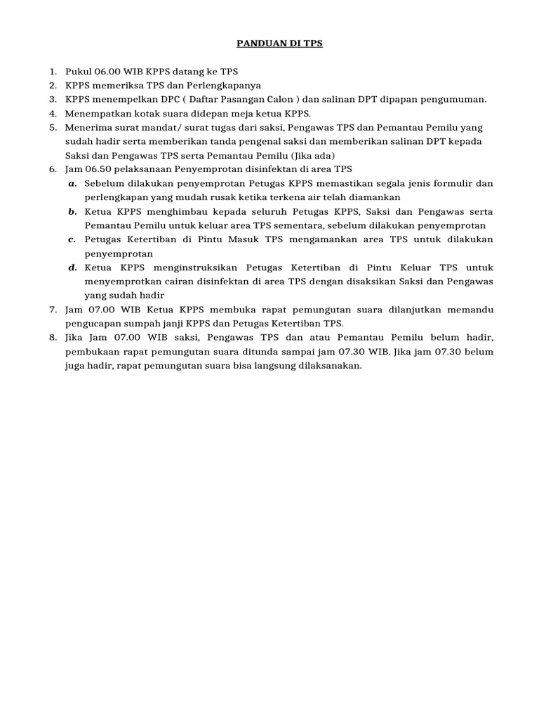 Panduan Pemungutan Suara di TPS | PDF
