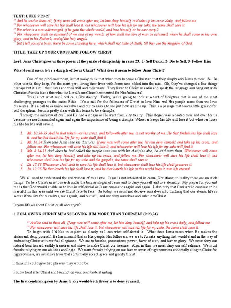 Discipleship: Take Up Your Cross Daily | PDF | Jesus | Disciple ...