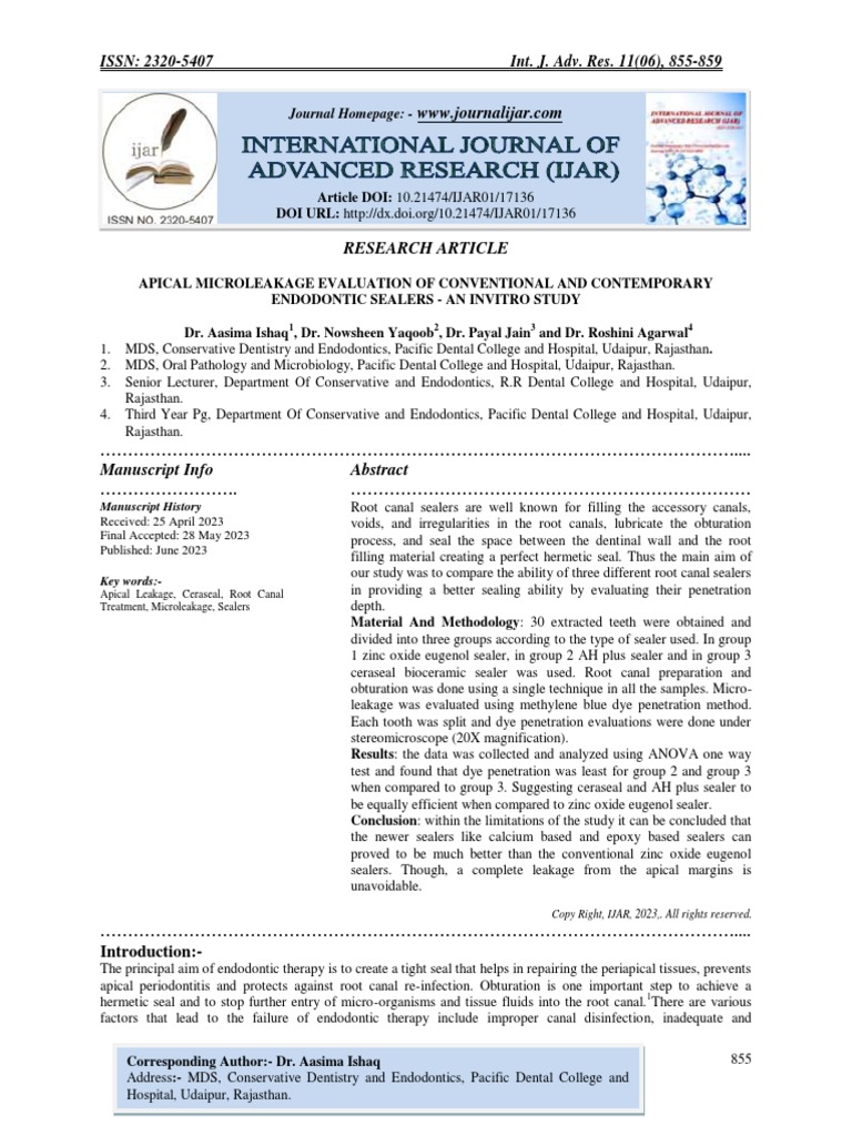 Apical Microleakage Evaluation of Conventional and Contemporary