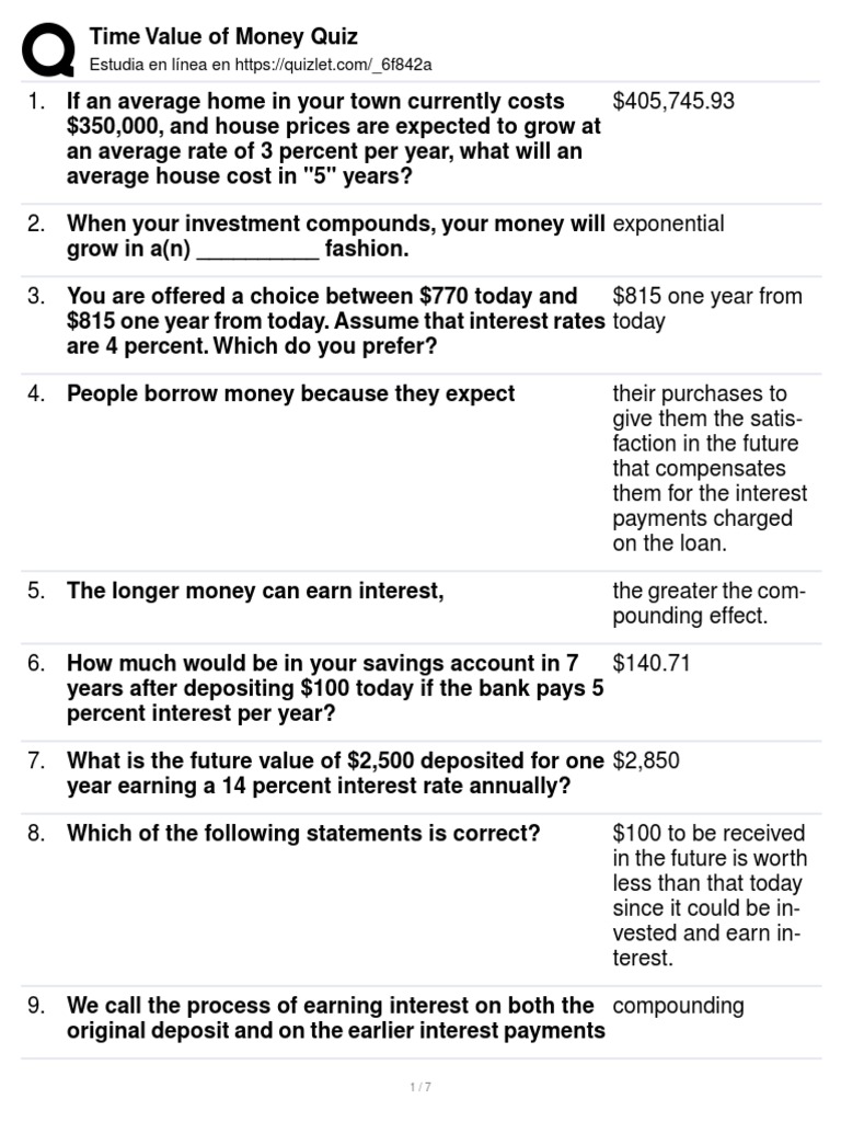 Time Value of Money Quiz Insights | PDF