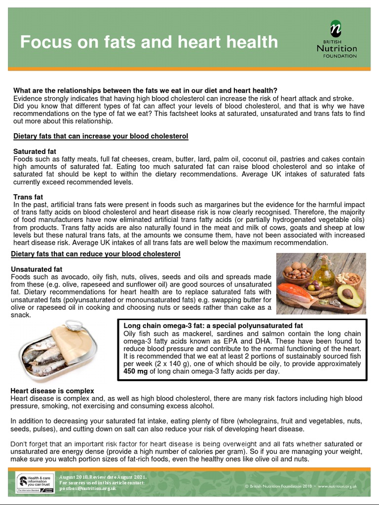 Fats and Heart Health Fact Sheet - Final | PDF | Fat | Trans Fat