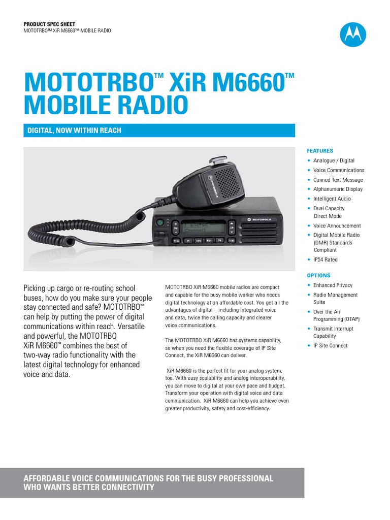 Mototrbo m6660 Spec Sheet | PDF