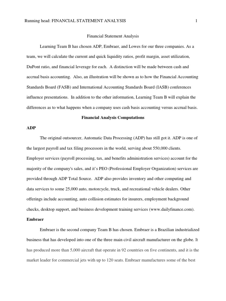 Financial Analysis of ADP, Embraer, Lowes | PDF | Career & Growth