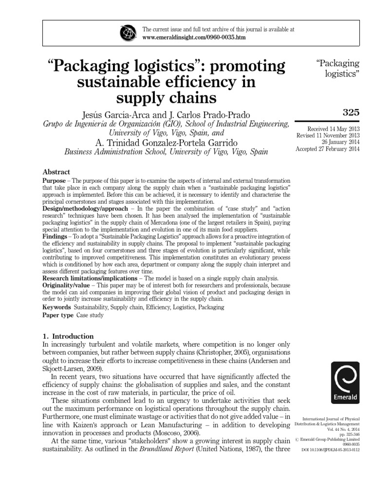 Sustainable Packaging Logistics in Supply Chains | PDF | Supply Chain ...