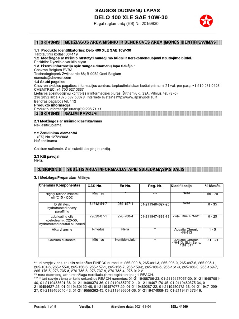 Texaco Delo 400 XLE 10W-30 | PDF