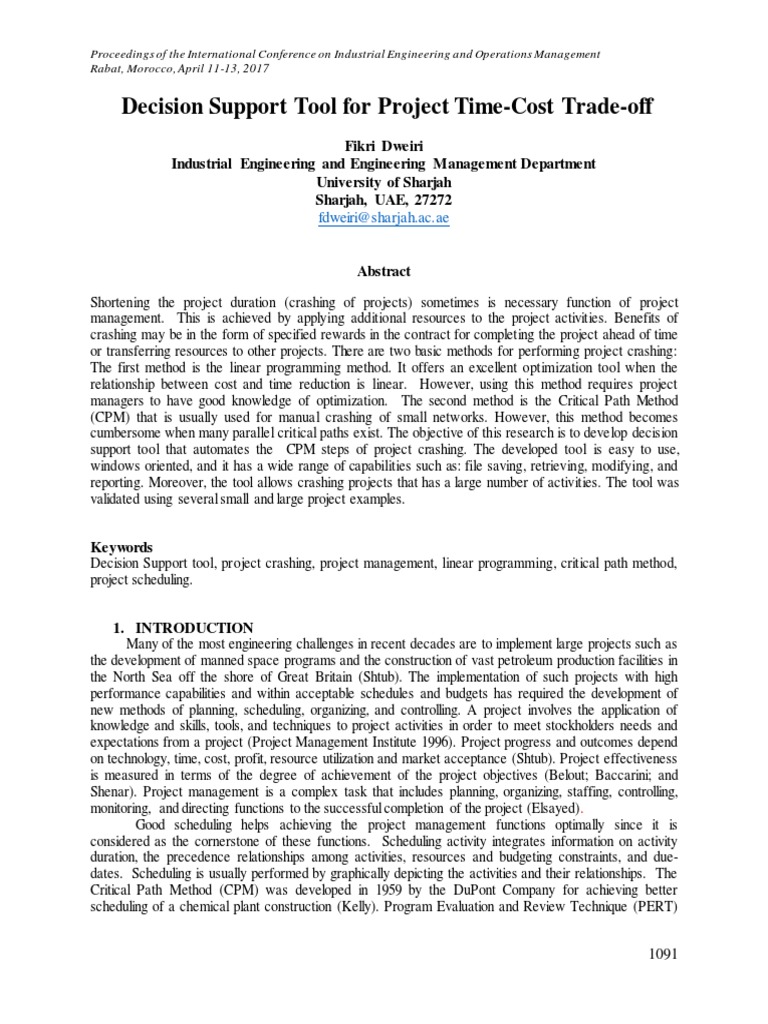 Decision Support Tool for Project TimeCost Tradeoff PDF