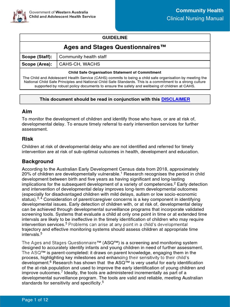 Ages and Stages Questionnaires ASQ | PDF