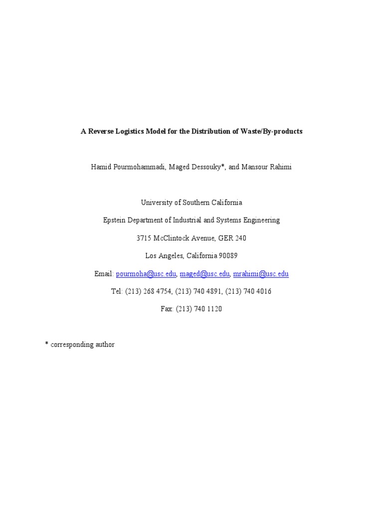 A Reverse Logistics Model | PDF