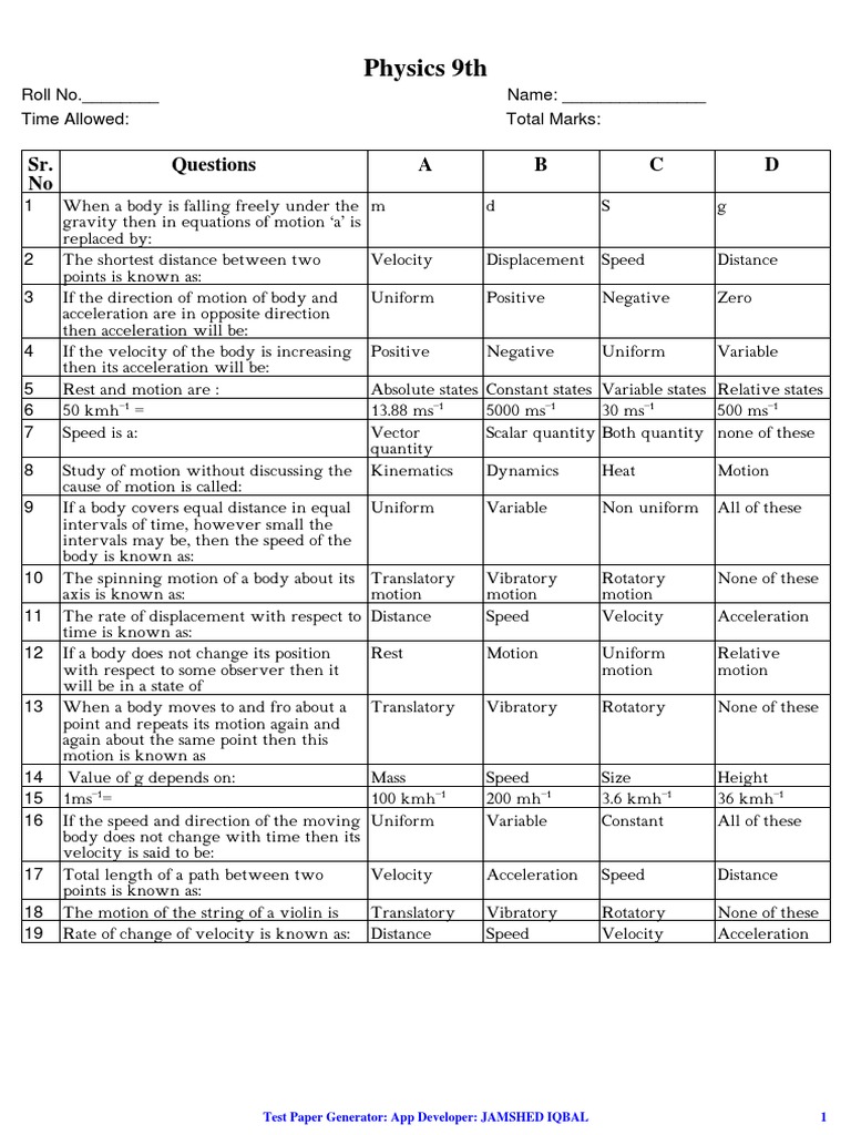 Monthly Test Physics - B | PDF | Science &amp; Mathematics