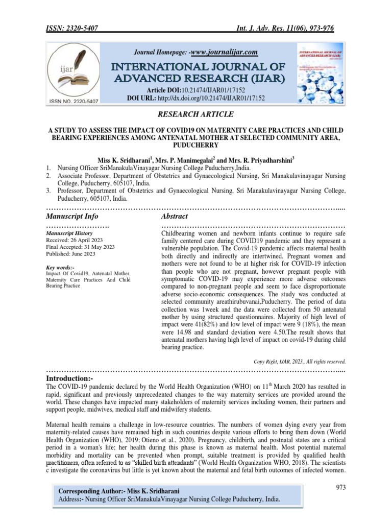Impact of COVID-19 on Maternity Care | PDF | Maternal Death | Maternal ...