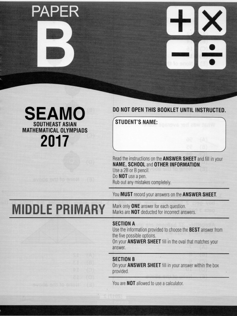 SEAMO Paper B 2017 Questions | PDF