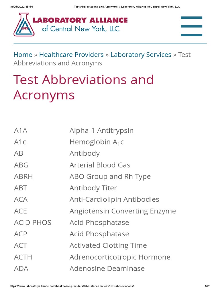 Lab Test Abbreviations Guide | PDF