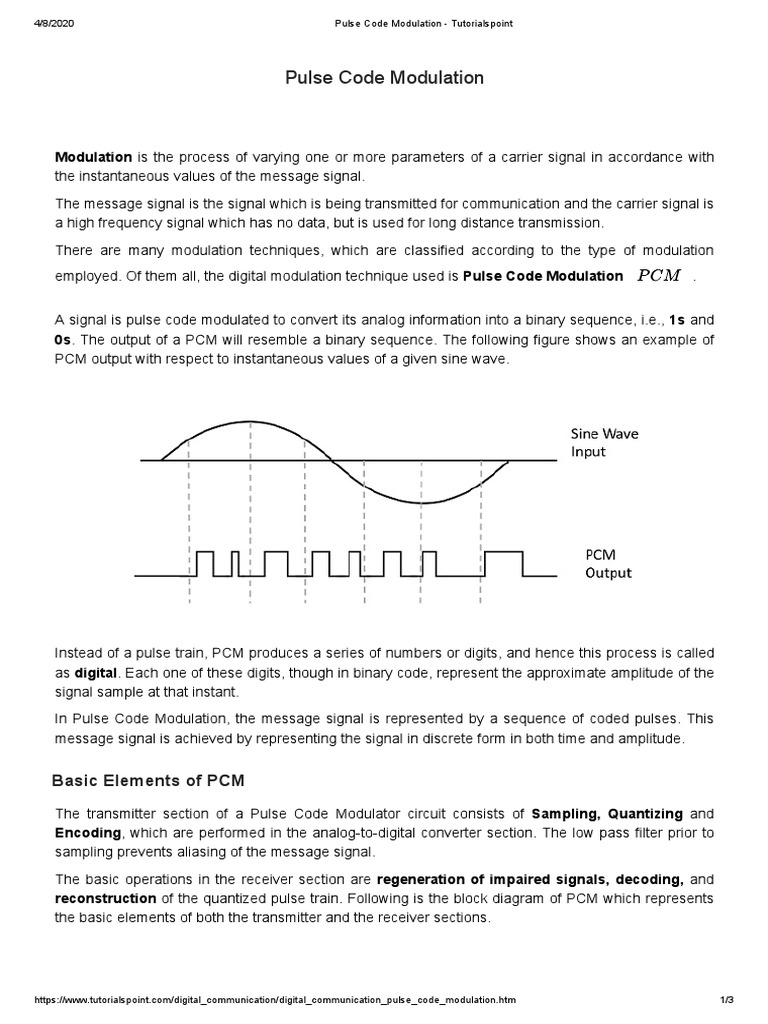 Pulse Code Modulation (PCM) | PDF | Modulation | Sampling (Signal ...