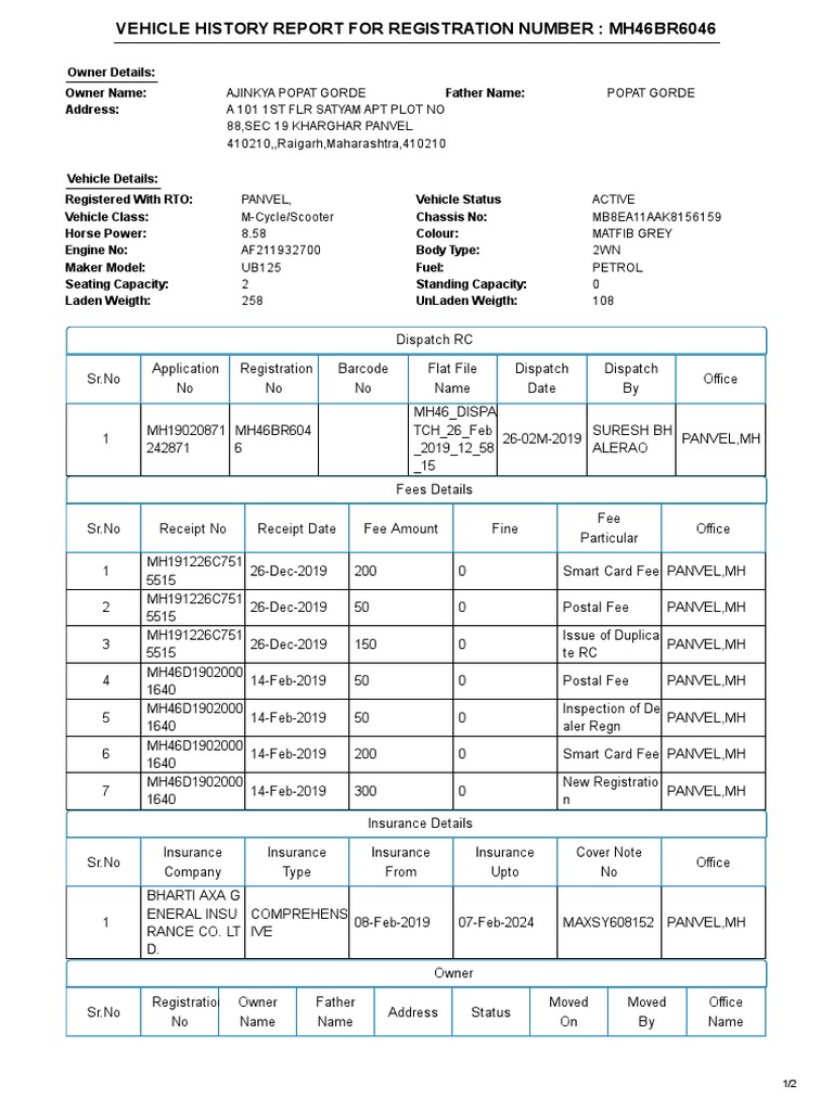 Form Print All Vehicle History | PDF