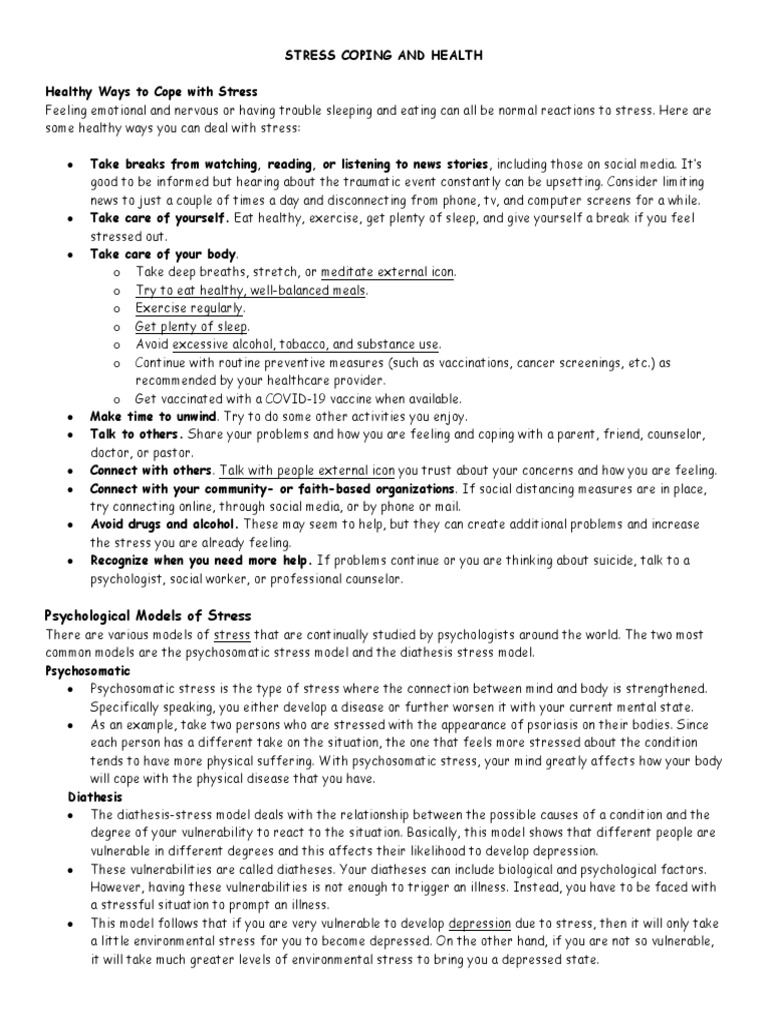 Stress Coping and Health PDF | PDF | Stress (Biology) | Psychological ...