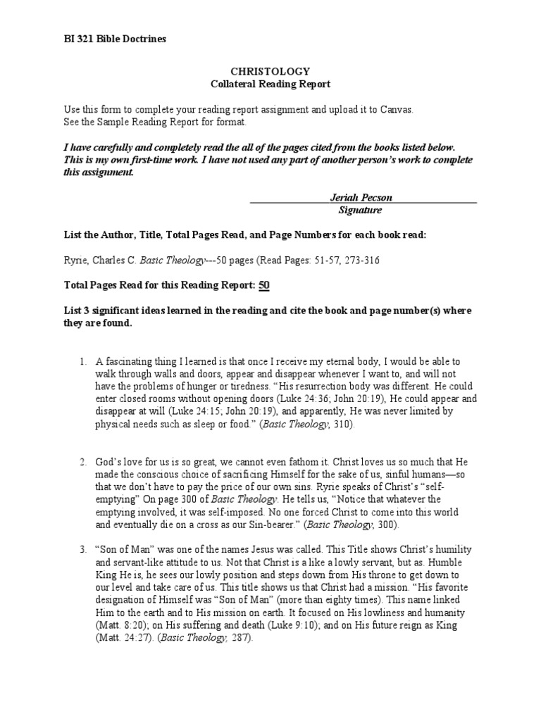 Christology Collateral Reading Report | PDF