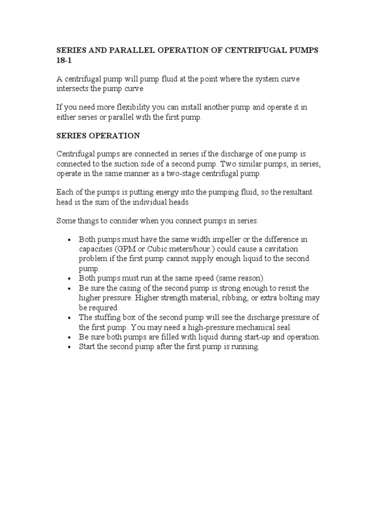 Series and Parallel Operation of Centrifugal Pumps 181 PDF Pump