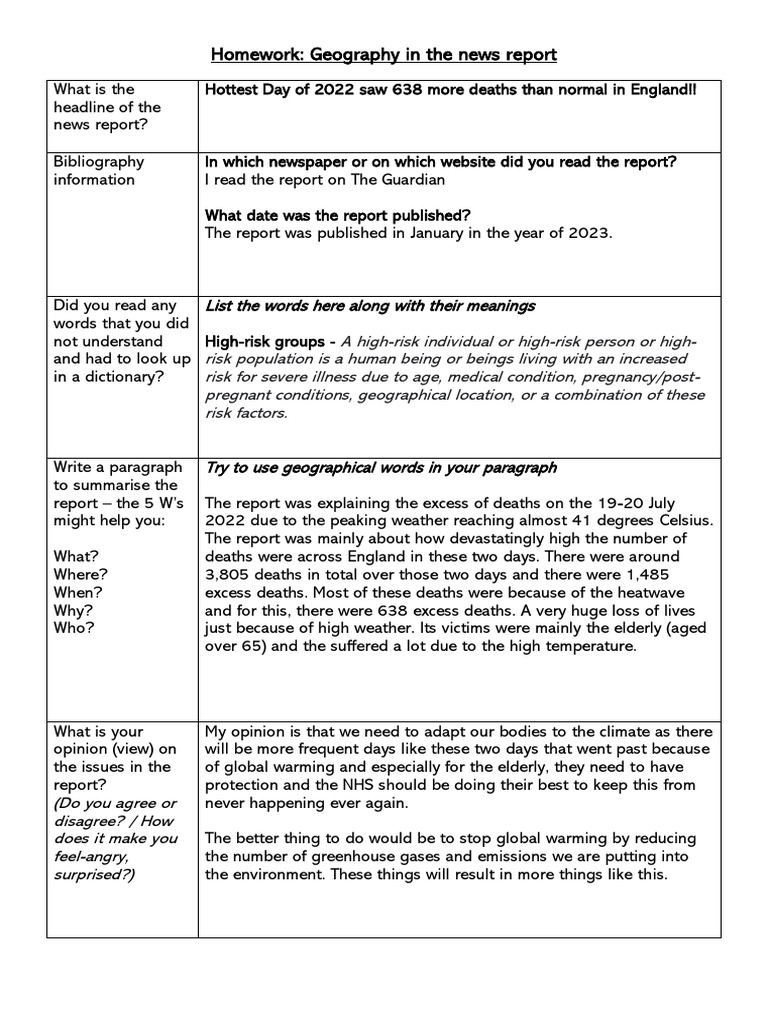 Week 1 Geography in The News Homework Printing PDF