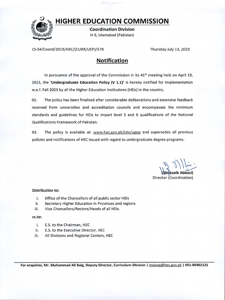 Notification of Undergraduate Education Policy (V1.1) | PDF