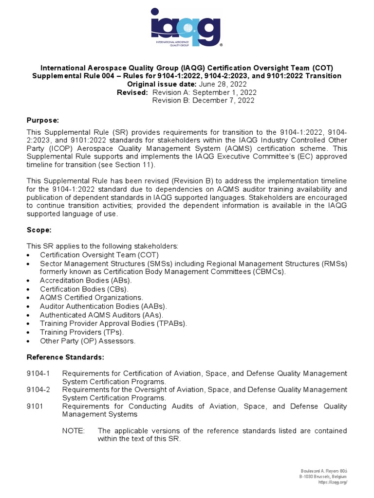 IAQG 9104 Standards Transition Guide | PDF | Business | Technology ...