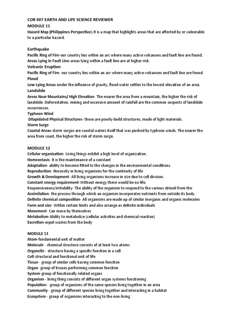 Cor 007 Earth and Life Science Reviewer PDF