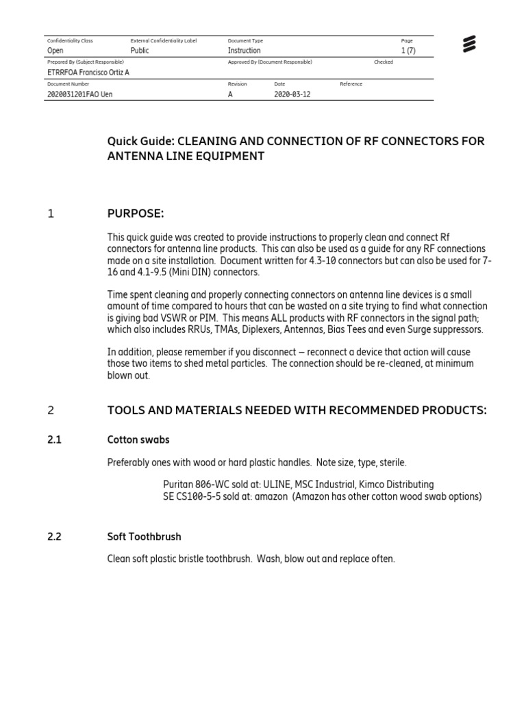 2020031201FAO_QuickGuide_cleaning and connection of rf connetors rf | PDF