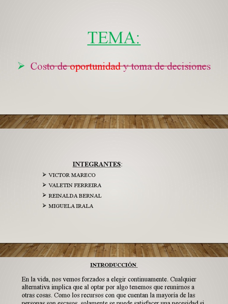 Costo de Oportunidad y Toma de Decisiones | PDF | Toma de decisiones ...