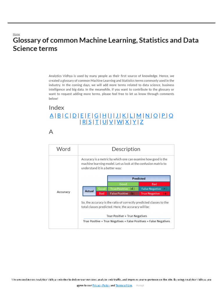 Glossary of Common Machine Learning, Statistics and Data Science Terms ...