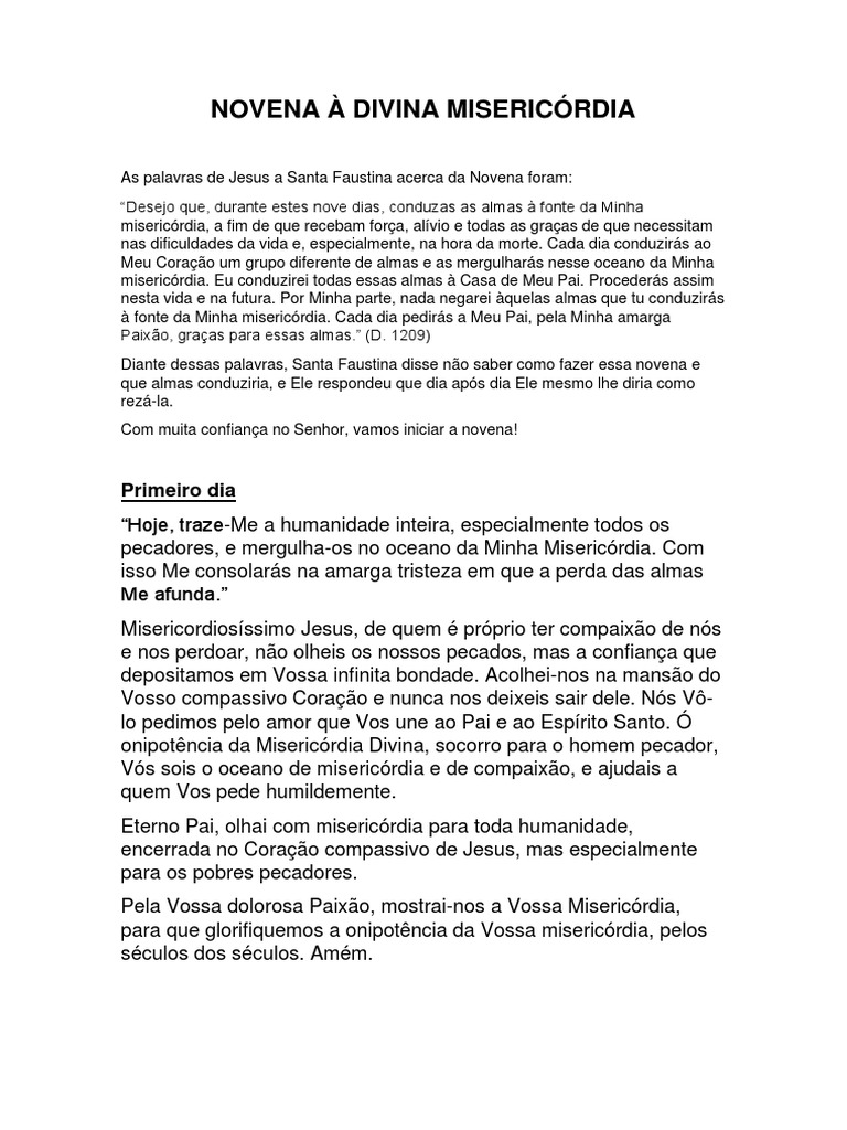 Novena À Divina Misericórdia | PDF | Misericórdia | Pecado